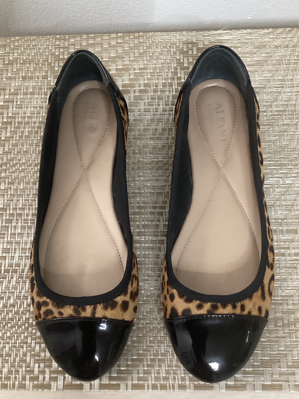 ALDO Leopard-Print Ballet Flats with Black Patent Cap Toe